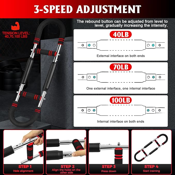 Twister Arm Trainer, Adjustable Chest Workout Equipment, Arm Trainer for Men, Portable Power Twister Bar, Detachable Design Fitness Anywhere