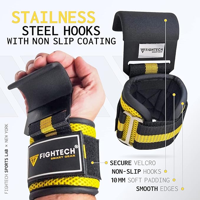 Premium Weight Lifting Hooks (Pair) - Heavy Duty Hand Grip and Wrist Straps Support - 9 mm Neoprene Padded for Deadlifts, Pull Ups, and Shrugs - Durable Workout Accessories for Men and Women
