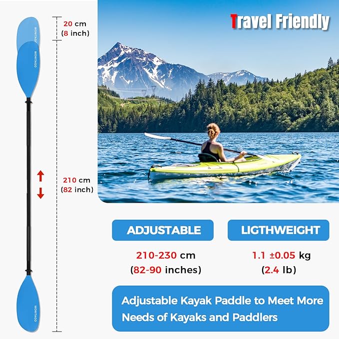 Kayak Paddles with Alloy Shaft and PP Blade, Floating Kayaking Oars, Adjustable 230-250 cm/90-98 Inches, 210-230 cm/82-90 Inches