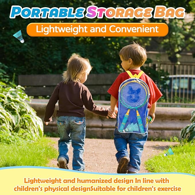 JOY SPOT! Kids Badminton Rackets Set with Soft Grip, Oversize & Lightweight Shuttlecocks Racquet with Carry Bag for Children Youth, 2 Player Sport Game for Indoor Outdoor Backyard