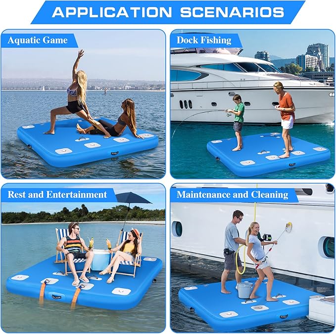 Inflatable Floating Dock, Swim Platform Floating Island Raft, Large Air Mat Inflatable Water Pad with None-Slip Surface for Lake Pool Beach Ocean