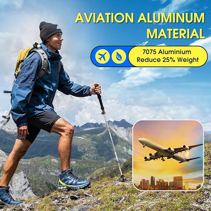 Collapsible Aluminum Single Trekking Pole(1pc) - Lightweight Hiking Stick for Women, Men & Seniors, Adjustable Walking Sticks for Hiking, Camping & Outdoor Activities