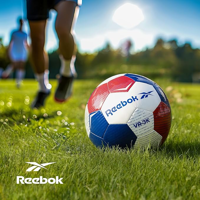 Reebok Recreational Soccer Ball, Premium TPU Composite Leather Cover, Soft Touch EVA Foam Backing, Includes Pump & Needle, VR-3K Series