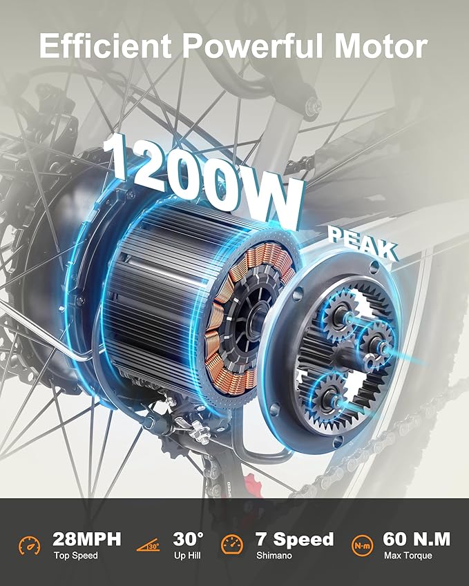 Cores Electric Bike for Adults, 26" Electric Commuter Bike with 1200W Peak Motor, 28MPH 70 Miles Max, 48V 576Wh Removable Battery, 7-Speed City Cruiser Mountain E Bike for Commuting