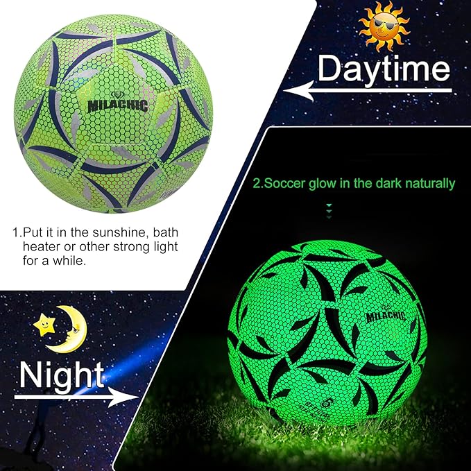 Soccer Ball, Glow in The Dark Soccer Ball Size 3/4/ 5 with Pump, Glowing Luminious Soccer Balls Gifts for Teens, Youth, Men, Women Indoor-Outdoor Soccer Training