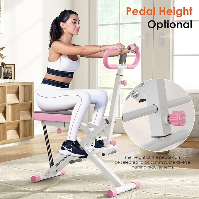 SogesHome Squat Machine Rowing Machines for Home Foldable, Fitness Rowing Machine Row and Ride Squat Machine with Adjustable 2 Resistance Bands for Workout Exercise, 330 lbs Weight Capacity