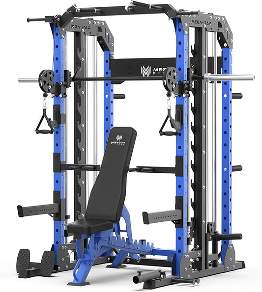 Smith Machine Home Gym with Aluminum Pulley Set- 2000lbs Capacity All-in-One Power Rack with Cable Crossover, Pull-Up Bar & Dip Station, Includes 18 Attachments, P107 Anvil