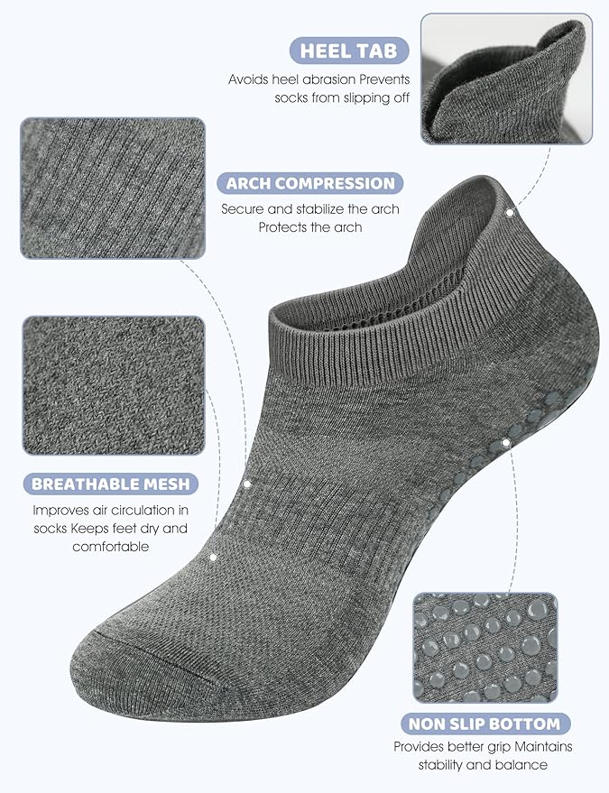 AURUZA Grip Socks for Women Men Pilates Grip Socks Non Slip Yoga Sock with Grips for Barre Barefoot Hospital Grippy Sock