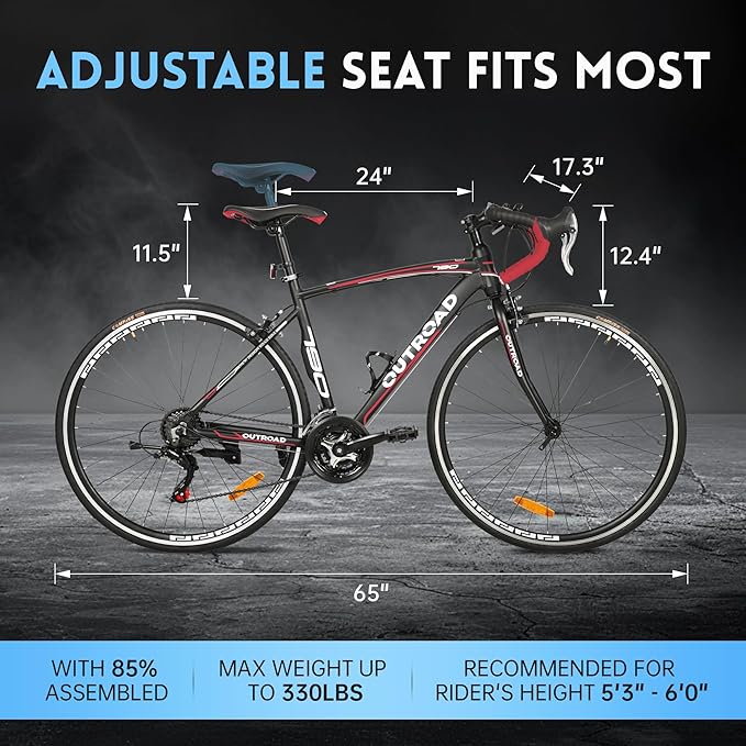 Road Bike 14-21Speed 700C Wheel with Light Aluminum Alloy Frame Commuter Bicycle with Dual Disc/V Brakes for Women and Men Black,White,Blue,Red