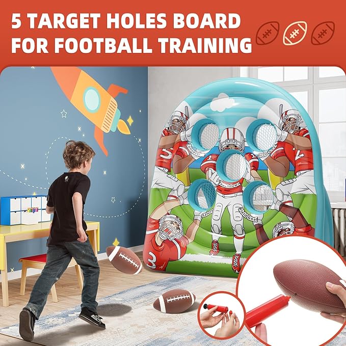 6Ft Football Target Toss Game - Inflatable Football Throwing Target Toy for Kids - Carnival Party Games