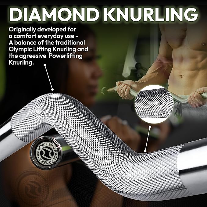 EZ Curl Bar – 47 Inch, 2 inch | 17lbs Alloy Steel with Chrome Finish & Nylon Bushings EZ Bar with 400lbs Max Capacity – Home Gym Curling Bars for Weightlifting & Other Upper & Lower Body Movements