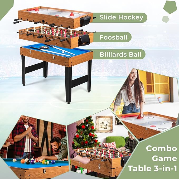 Giantex 3-in-1 Multi Game Table, 48 Inch Combination Game Tables with Foosball, Hockey, Billiards, Combo Game Table Set for Adults Kids Gifts Family Night Arcade Game Room