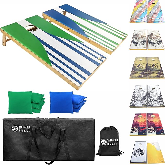 Cornhole Board Set 4FTx2FT Solid Wood Regulation Size Cornhole Set Includes 8 Cornhole Bags for Adults