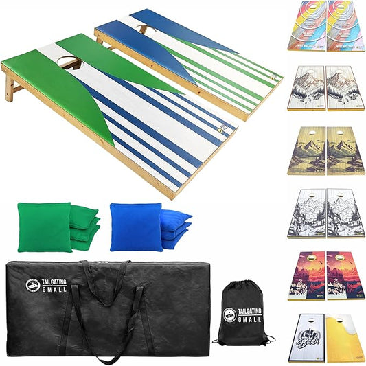 Cornhole Board Set 4FTx2FT Solid Wood Regulation Size Cornhole Set Includes 8 Cornhole Bags for Adults