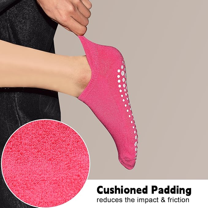 SkiBeaut Grips Non Slip Socks for Women, 4 Pairs Yoga Pilates Anti Skid Woman Hospital Gripper Socks (5-12)
