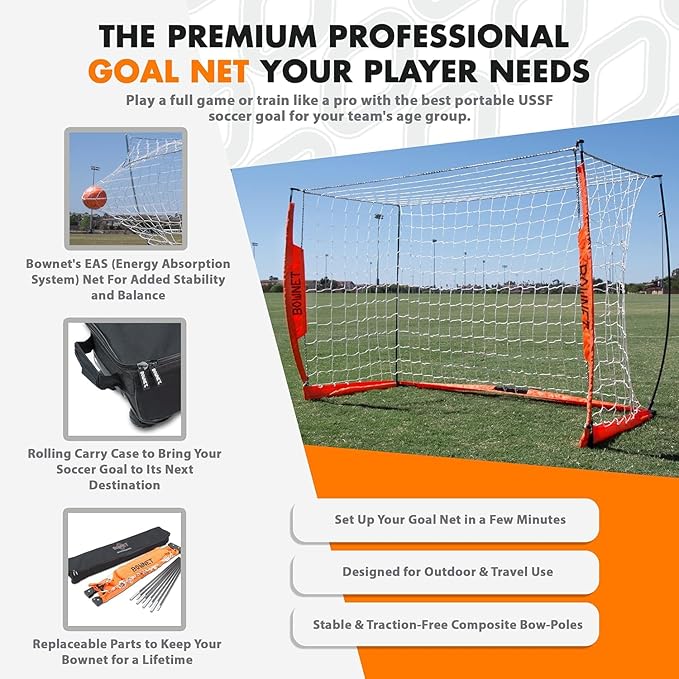 Bownet Portable Soccer Goal – Folding Pop Up Soccer Net for Training & Practice, Indoor/Outdoor, w/Carry Bag