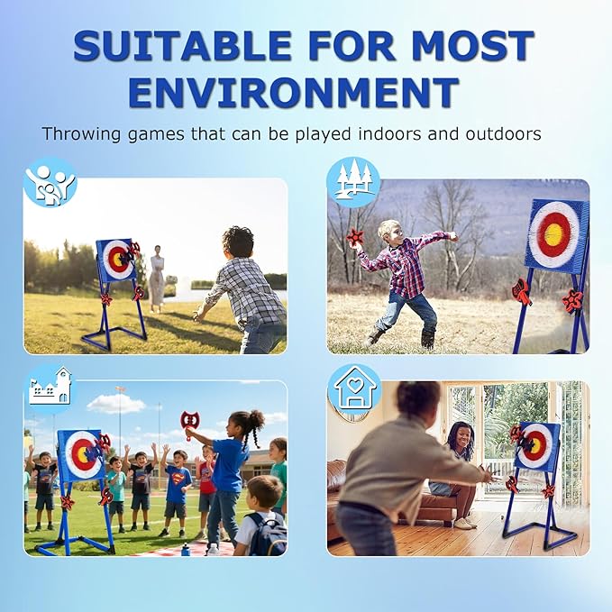 ZoLLa Axe Throwing Game for Backyard-with 4 Plastic Axes & 4 Throwing Stars,Outdoor Games for Kids and Family,Yard Games