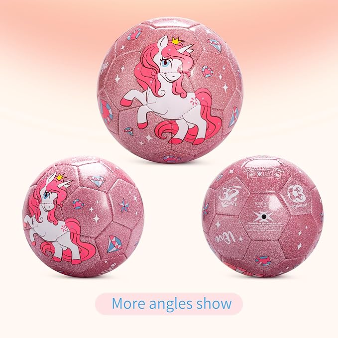 Kids Soccer Ball Size 2 Size 3 Size 4 Glitter Unicorn Dinosaur- For Toddlers Kids Age 1-3 3-8 8-12 - Sports & Outdoors Ball Inflatable with Pump - Gift for Girls Boys Children Youth School Birthday