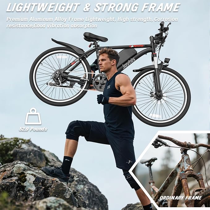 Electric Bike for Adults, 26'' Ebike, Up to 20-60 Miles 22MPH Electric Mountain Bike with 48V Removable Battery, Adjustable Stem, Fenders, Lockable Suspension Fork