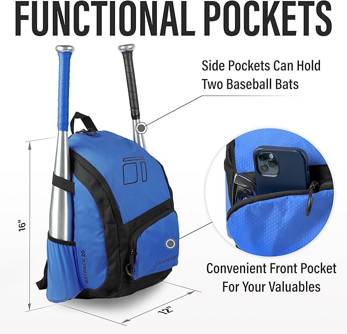 Baseball Bag - Backpack for Baseball, Softball, Tball - Adults & Youth Bat Bag