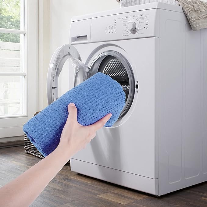 POLYTE Microfiber Hot Yoga Towel Mat with Non-Slip Silicone Grip and Secure Fit Elastic Straps, 24 x 72 in (Blue)