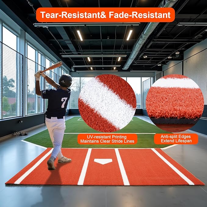 Baseball Hitting Mat, Home Plate Mat with Anti-Slide Rubber Back, 6’ x 4’ | 10’ x 3.8‘ | 12‘ x 6’ Portable Batters Box Turf Mat Baseball for Hitting Practice - Indoor and Outdoor Use