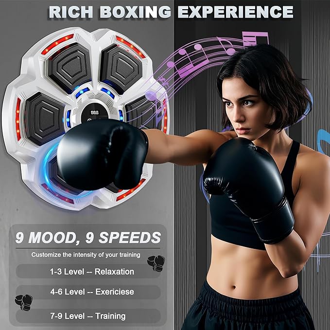 Music Boxing Machine for Adults, Boxing Machine Wall Mounted Music with Boxing Gloves, 9 Modes & 9 Speeds, Gym Equipment for Home, Office and Gym
