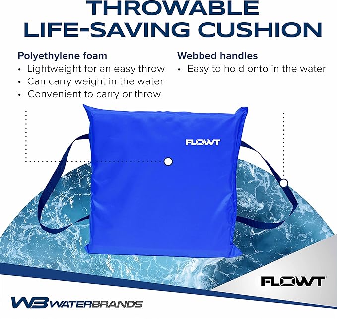 Flowt Boat Seat Cushion and Throw Cushion for Boat Safety – USCG Approved Type IV, Life Cushion for Boat, Durable, Comfortable Boat Seat Cushions for Kayaks, Paddle Board, Canoe and Boating - Blue