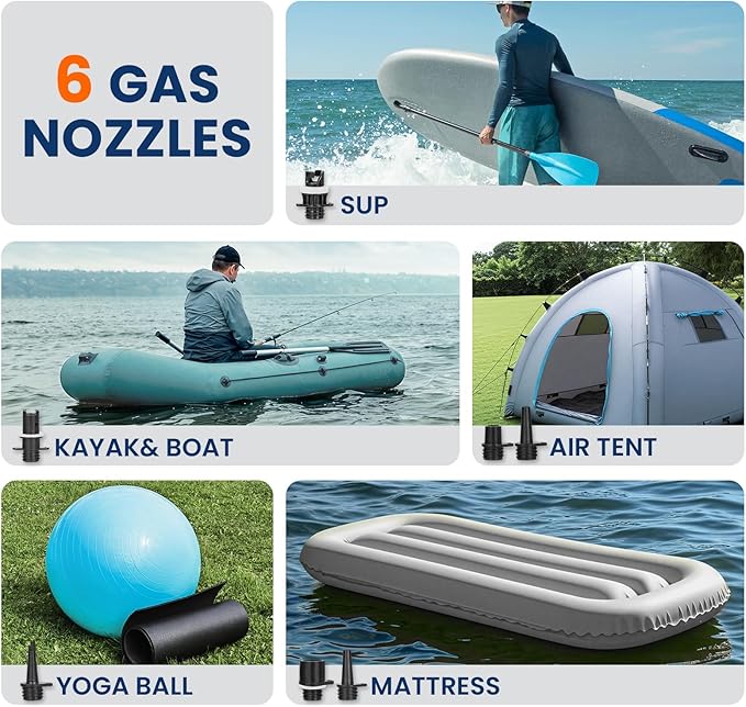 Overmont Paddle Board Pump Electric Portable, 20PSI Rechargeable SUP Air Pump with Auto-Off, Fast Dual Stage Inflation & Deflation, LCD Display, 12V Car Adapter for Inflatables, Kayaks, Boats, Tents