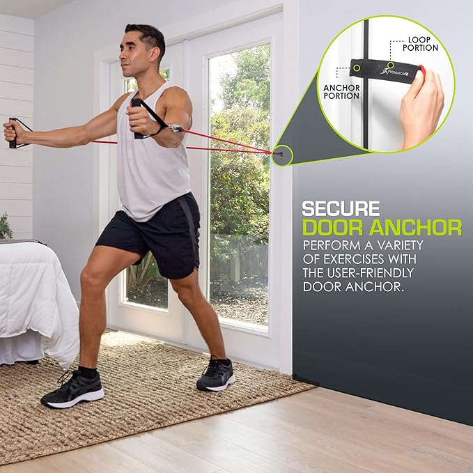 ProsourceFit Single Stackable Resistance Bands with Door Anchor and Exercise Guide, 8-12 LB, Heavy Duty Fitness Tube for Full-Body Exercises and Home Workouts