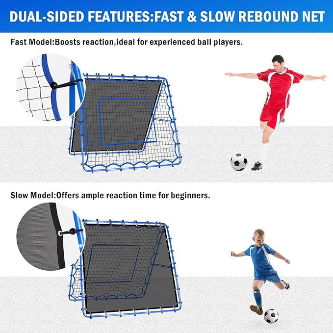 Dual-Sided Soccer Rebounder Net, Fast & Slow Rebound Speed Training for Control, Passing Practice, Easy Setup Baseball/Volleyball Rbounder Pitchback Net Gifts Aids & Equipment for Kids,Teens & Adults