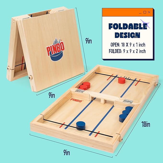 Pinbo The Classic Slingshot Game | Fast Action Foldable 2-Player Tabletop Wooden Game for Kids & Adults | Great for Travel & Game Night | Three Gates Included