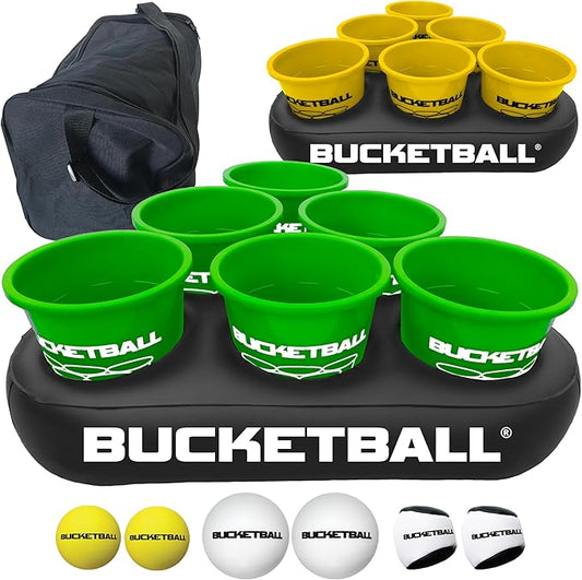 BucketBall | Team Color Edition | Party Pack (Green/Yellow): Original Yard Pong Game: Best Camping, Beach, Lawn, Outdoor, Family, Adult, Tailgate, Jumbo, Giant Game