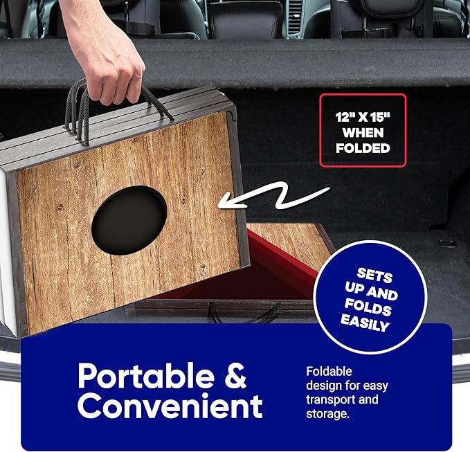Portable Cornhole Board Set 24"x15", Foldable Wooden Travel Size Corn Hole Game Sets, Incl 2 Boards 8 Canvas Bean Bags, Indoor & Outdoor Lawn Toss Games Activity, for Kids Teens & Adults