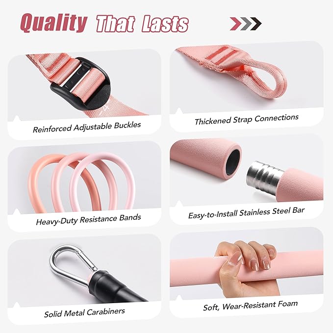 Upgraded Pilates Bar Kit with Resistance Bands Natural Latex for Women & Men, Heavy-Duty Stainless Steel Multifunctional Yoga Pilates Stick for Home Gym Exercise Fitness Equipment Full-Body Workouts