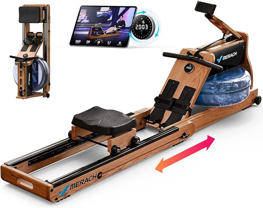 MERACH Water Rowing Machines for Home, Foldable Row Machine with 400LBS Weight Capacity, Dedicated Monitor and Comfortable Seat, Free MERACH App for Immersive Water Rower