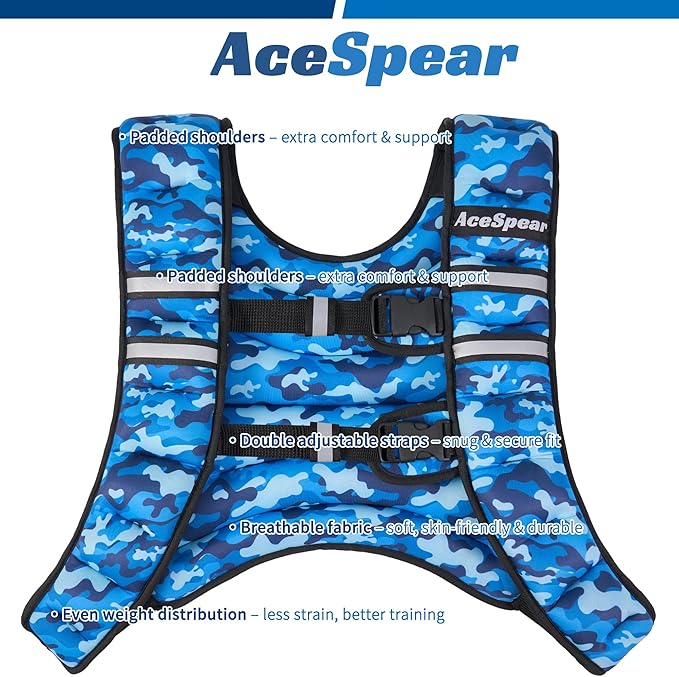 AceSpear Weighted Vest for Men Women 6lbs/8lbs/10lbs/12lbs/14lbs/16lbs/18lbs Body Weight Vest with Reflective Stripe for Running Walking Jogging Fitness Strength Training Workout