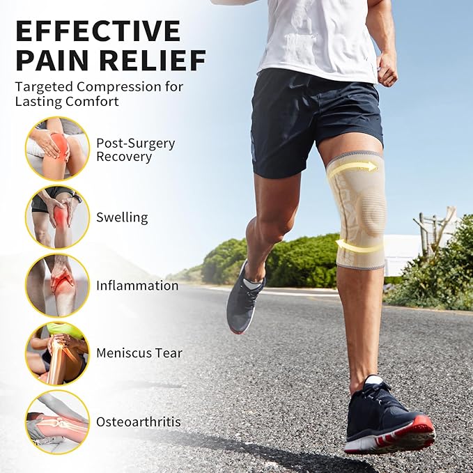 CAMBIVO 2 Pack Knee Brace for Men and Women, Knee Sleeves for Men with Patella Gel Pad and Side Stabilizers, Knee Compression Sleeves for Knee Pain Relief, Running, Workout, Daily Use