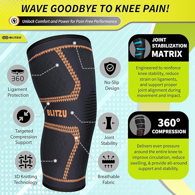 Knee Brace for Women & Men, 2 Pack Compression Knee Brace, Knee Support Sleeve for Pain Relief, Running, Workout, Sports, Knee Braces for ACL, Meniscus Tear, Arthritis and Injury Recovery Orange S