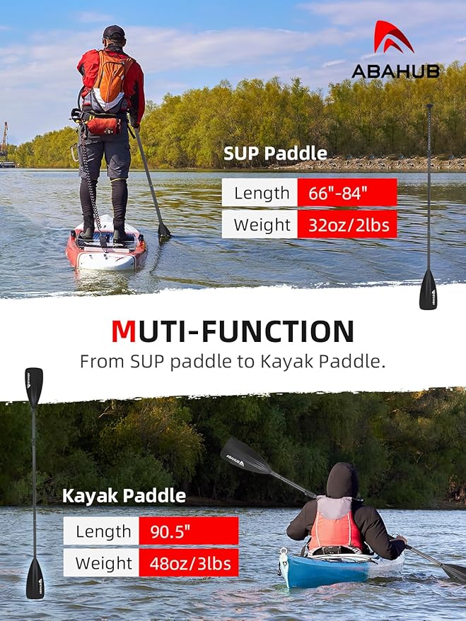 Abahub SUP Paddle - 3 Piece Adjustable Paddles - Lightweight Stand-up Paddle Oars for Paddleboard, Adjustable Aluminum Alloy Shaft 68" - 84", Black/Blue/Green/Orange/Red/Yellow Plastic Nylon Blade