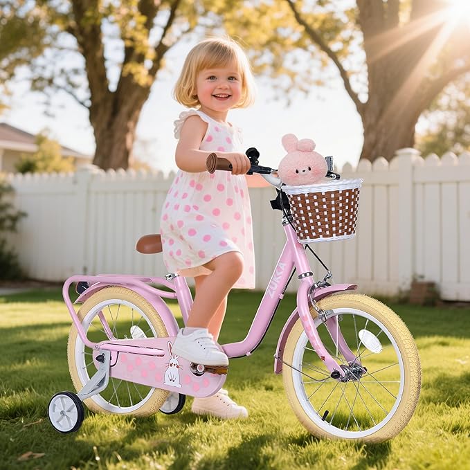 Kids Bike 16 inch Boys Girls Ages 4-7 Years Old Cruiser Bicycle with Woven Basket Single Speed for Youth Caliper Brake Band Brake Rear Rack Included Multiple Colors