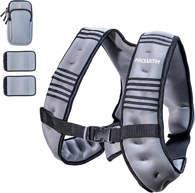 PACEARTH Weighted Vest,4lb/6lb/10lb/12lb/16lb/20lb/25lb/30lb Weight Vest with Reflective Stripe, Body Weight Vests Adjustable for Men, Women Workout, Strength Training, Running, Walking, Jogging