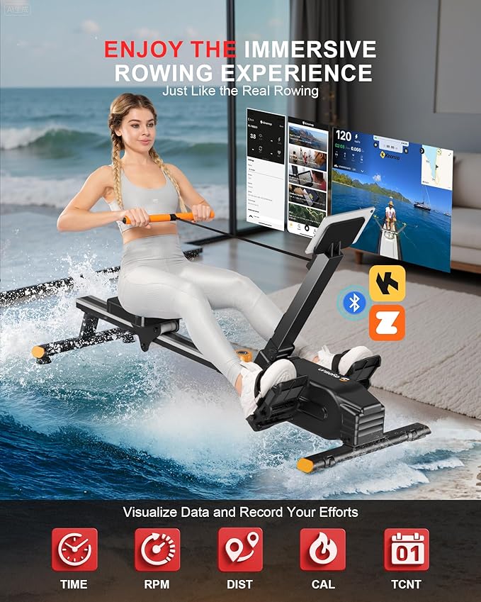 Magnetic Rowing Machine, 350 LB Weight Capacity Rower Machine for Home Use, Tablet Holder and Comfortable Seat Cushion-New Version