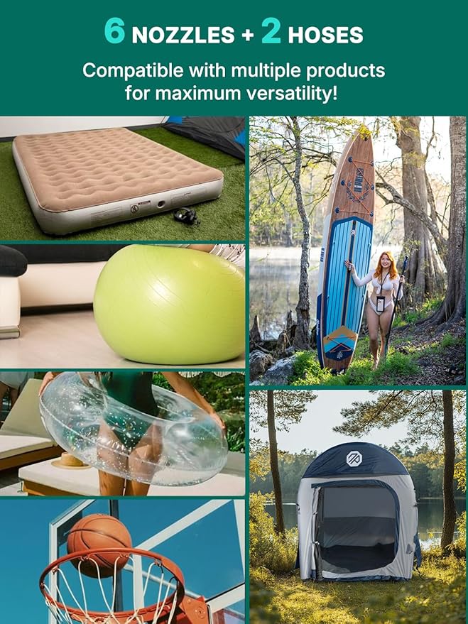 Niphean Paddle Board Pump with (Extra-Long) 118'' Charging Cable, 50 PSI Tire Inflator with Storage Bag, SUP Pump for Inflatables &Deflation, Air Inflator for Car Tires, SUP, Balloon, Mattress