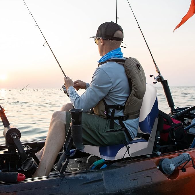 PEXMOR Boat Seats Low/High Back, Folding Boat Seat Included, Fold-Down Fishing Boat Seats Waterproof Captain Boat Seat w/Aluminum Hinges & Thick Soft Cushion, 2 Packs (Low Back-Blue & White)