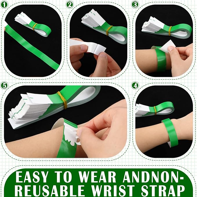 Tudomro 2400 Pack Neon Paper Wristbands Bulk - Waterproof, Lightweight, Adhesive - Concert, Events, Party for Hand Wrist Arm Identification(Green)