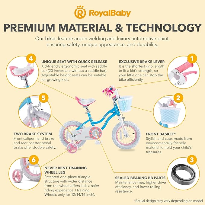 RoyalBaby Girls Bike EZ Bike Stargirl Training Free Balance to Pedal Easy Learning Bicycle, 12-20 Inch for Toddlers & Big Kids.