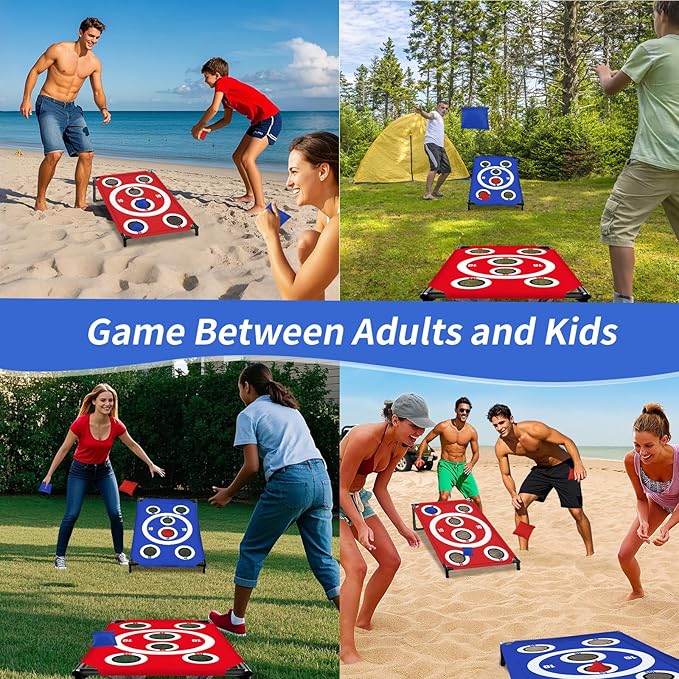 Cornhole Board Set 3x2 Ft with 8 Bean Bags and Carrying Bag Corn Hole Games Portable Cornhole Set for Indoor and Outdoor Ideal for Kids, Adults, Camping Travel,Parties,Beach, Yard