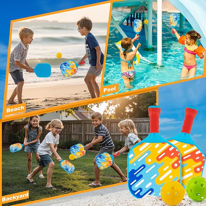 Kids Pickleball Paddles Set of 2 – Lightweight, Durable, Ergonomic Grip for Small Hands, Toddler Outdoor Toys Backyard Games for Kids Ages 4 5 6 7 8 Year Old Boy Girl Birthday Gift, Beginner Ball Game