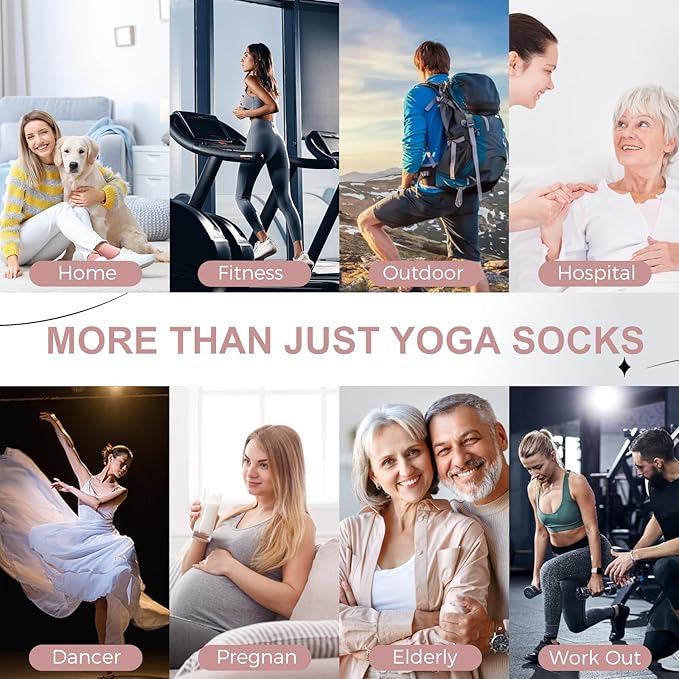 Ivyhouse Pilates Yoga Socks with Grips for Women - Crew Length Ballet Barre Socks - Sticky Workout Hospital Socks